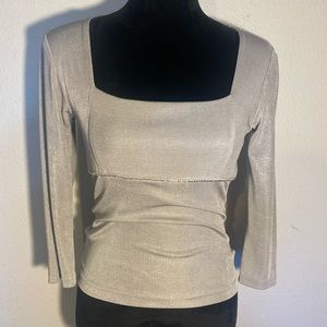 Vintage Just for Wraps Women’s Silver Shimmery Square Neck Blouse New Years Eve